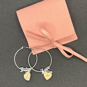 Vintage Juicy Couture Silver "LOVE JUICY"  Hoop Earrings w/Heart & Pearl